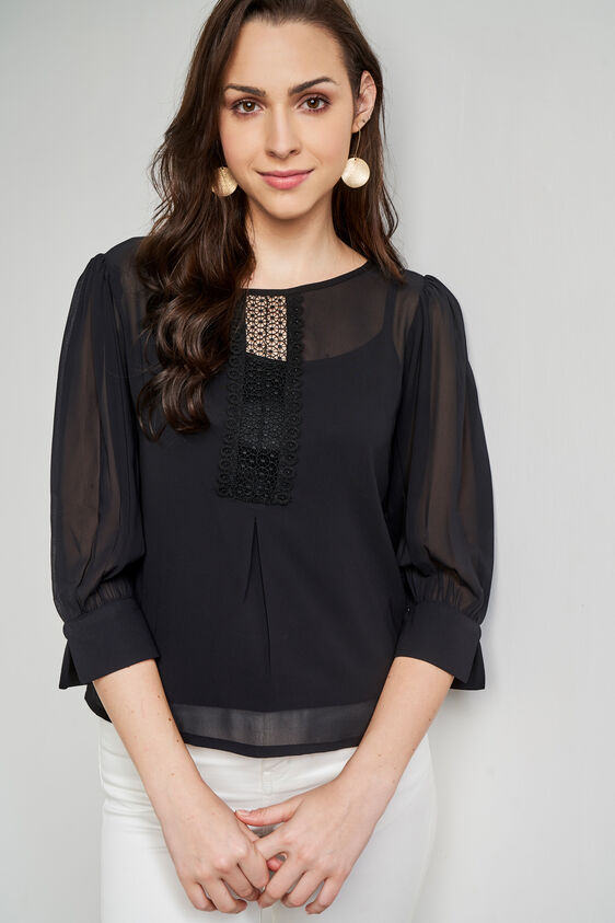 Black Formal Straight Top, Black, image 2
